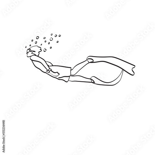 man diving with snorkel illustration vector hand drawn isolated on white background