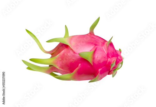 Organic single dragon fruit or Hylocereus isolated on white background , clipping path