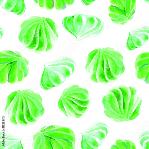 Background seamless green turquoise watercolor meringue Cakes. The texture of Desserts made of sweets for packaging design. Confectionery for cafes.