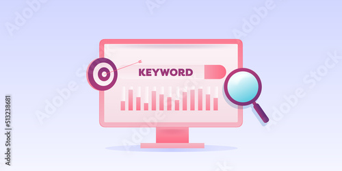 SEO keyword research, selection and competitor analysis conceptual 3d style web banner template. photo
