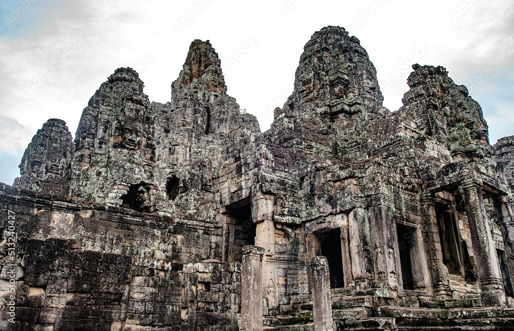 Bayon, a sandstone castle with two hundred and sixteen faces carved in Siem Reap, Cambodia.