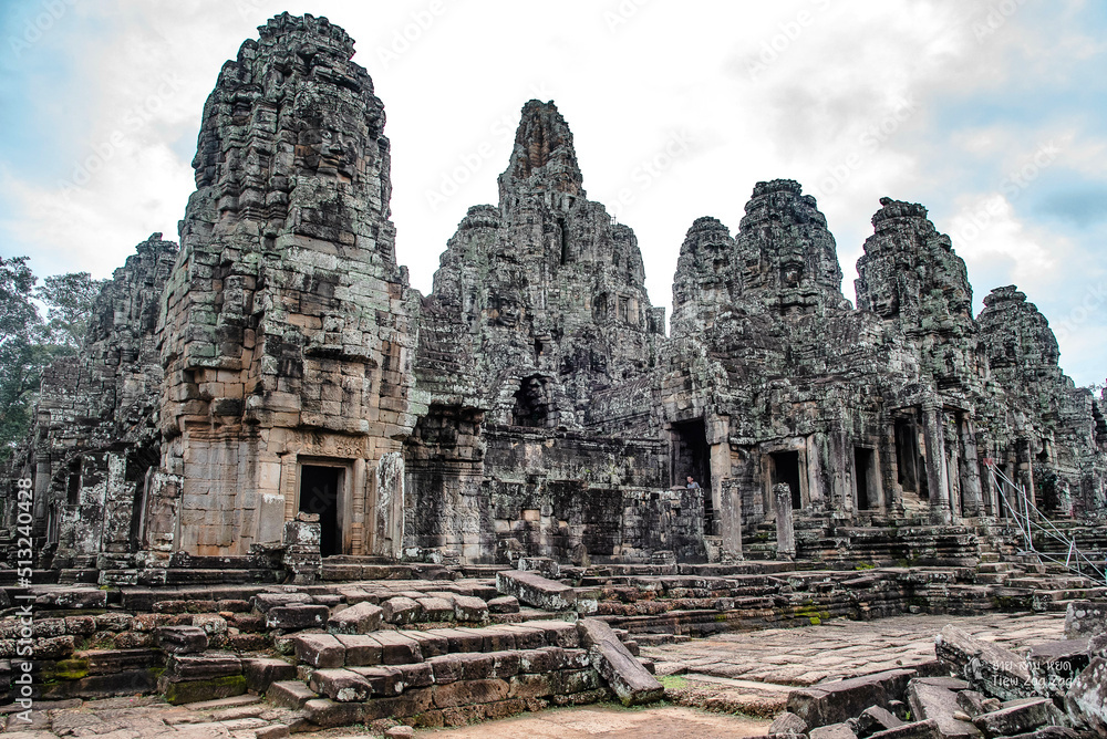 Bayon, a sandstone castle with two hundred and sixteen faces carved in Siem Reap, Cambodia.
