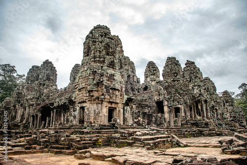 Bayon  a sandstone castle with two hundred and sixteen faces carved in Siem Reap  Cambodia.