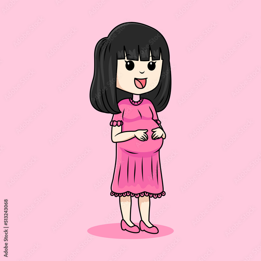 Pregnant woman concept vector illustration in cute cartoon style, health, care, pregnancy
