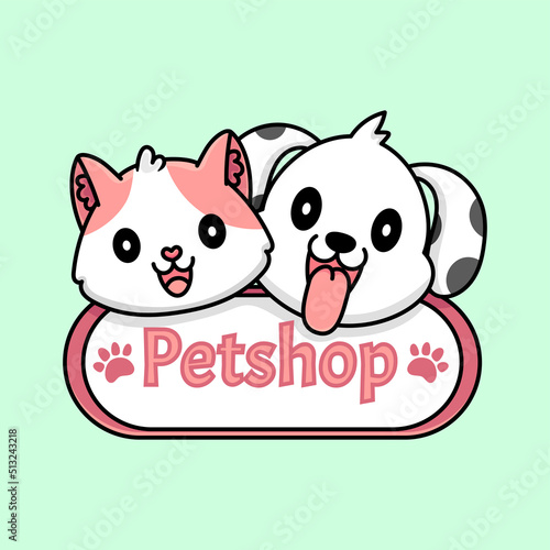 Cute petshop logo with cat and dog vector