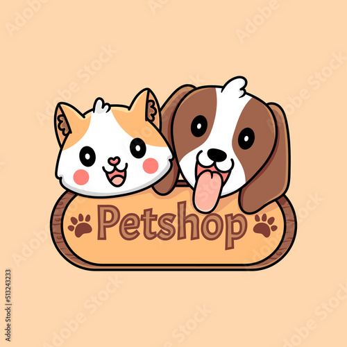 Cute petshop logo with cat and dog vector