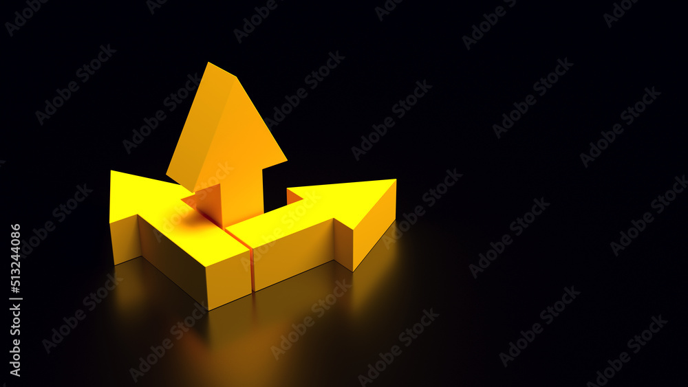 Golden arrows of xyz coordinates on a black background. 3d illustration ...