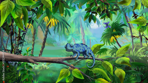 Blue chameleon in the rainforest © multipedia