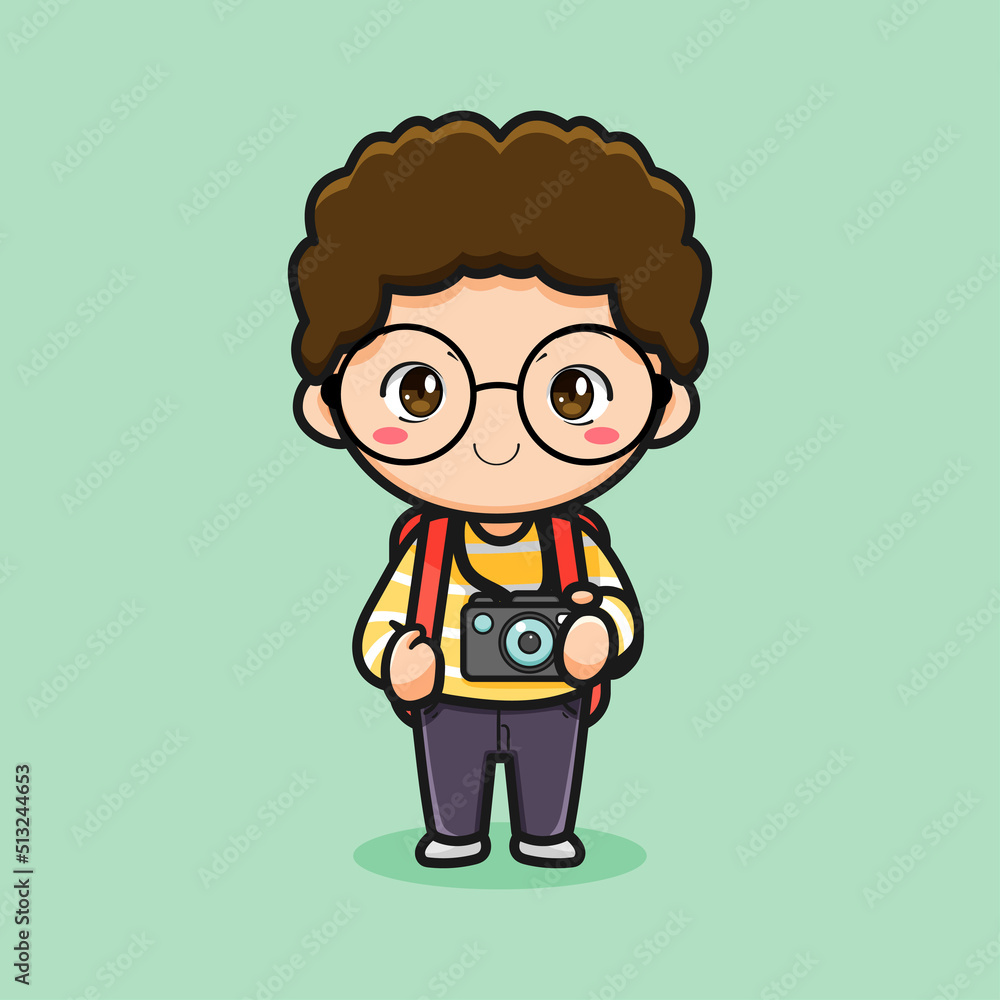 cute tourist with backpack and camera vector design