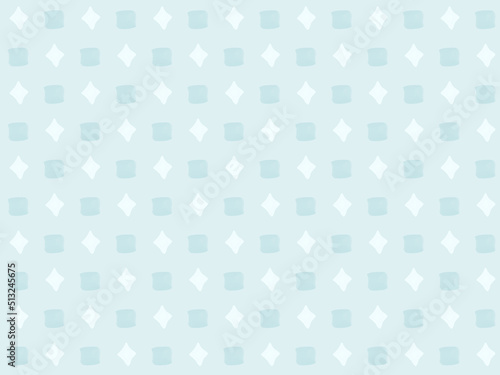 手描きのキラキラと四角を並べた青色の水彩パターン