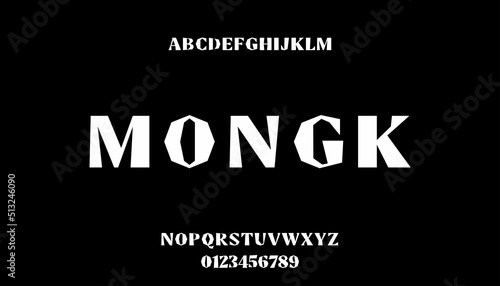 Mongk, Bold and Strong Typeface Uppercase Alphabet Font Vector with Number.