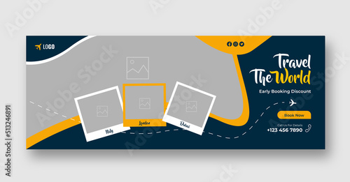 Travel agent and tourism square banner or social media Facebook cover template, 