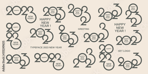 Big set of 2023 new year typeface logo. Collection of 2023 happy new year symbol