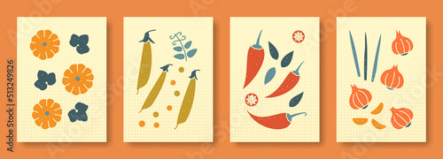 Vector illustration abstract still life of vegetables. Collection of contemporary art in pastel colors for websites. Vector set of illustrations.
