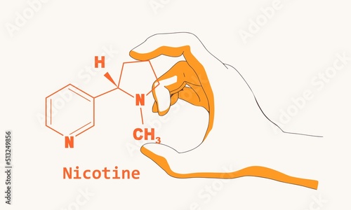 Hand holding chemical molecular formula of nicotine.