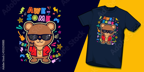 Cool bear cartoon t shirt design for kids