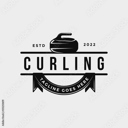 Curling sport logo. Curling stone badge emblem.