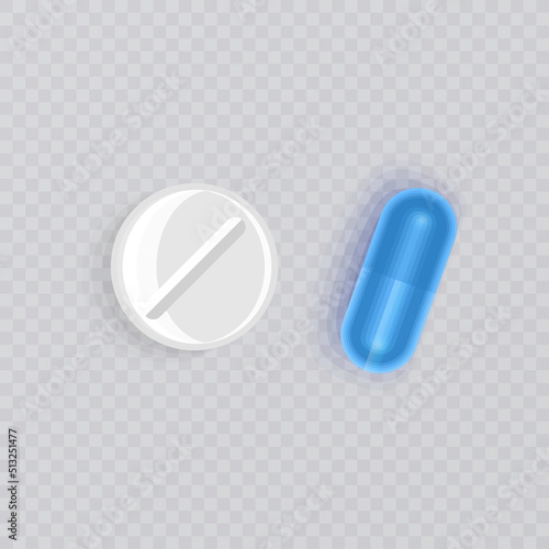 Realistic pills. Standard tablets and pills vector set