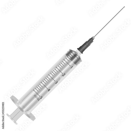 Illustration of medical syringes with needles in realistic style. Vector EPS 10 illustration