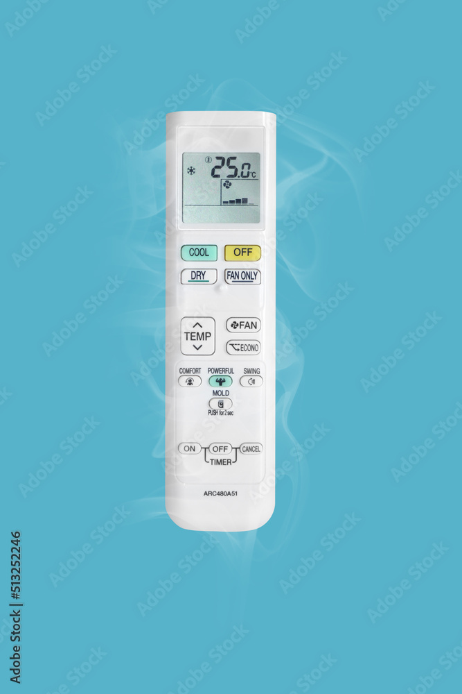 Remote air conditioner with cold vapor isolated on a blue background. Remote air conditioner with cold vapor isolated on a blue background.