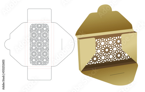 Arabic pattern box die cut template and 3D mockup