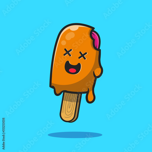 Cute Died Popsicle Melting Cartoon Vector Icon Illustration. Food Dessert Icon Concept Isolated Premium Vector. Flat Cartoon Style