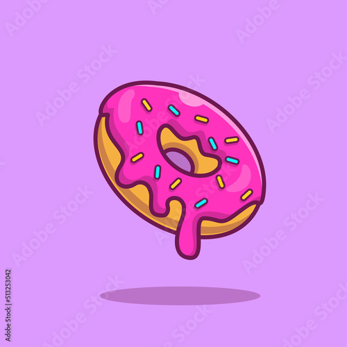 Flying Doughnut Melted Cartoon Vector Icon Illustration. Food Bakery Icon Concept Isolated Premium Vector. Flat Cartoon Style