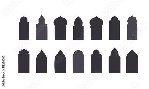 Mosque door and window set. Shape  of muslim traditional arch. Vector illustration