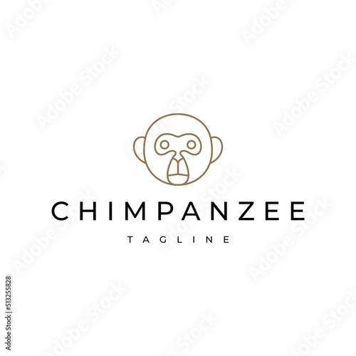 Chimpanzee head line art logo design template