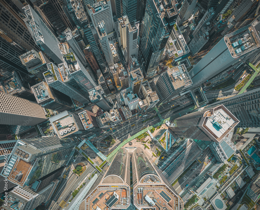 Hong Kong city in top perspective view