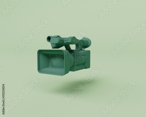 3d render of Professional Camcorder video camera, 3d illustration isolated on pastel colors, minimal scene