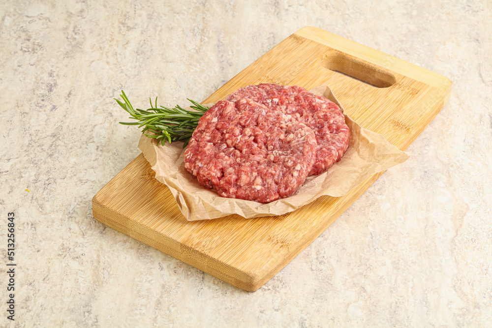 Raw beef burger cutlet for grill