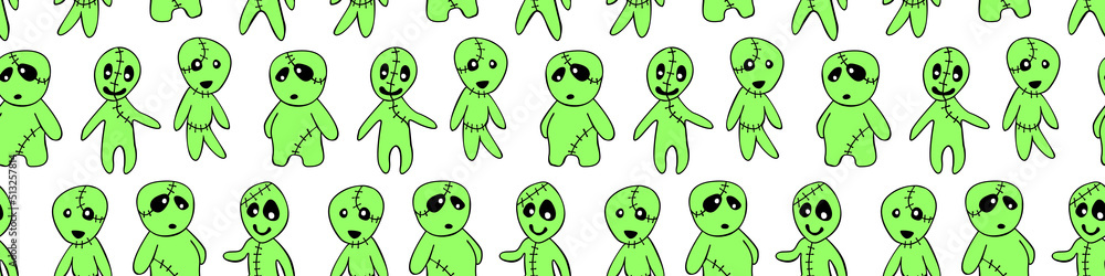 Vector seamless pattern with cute zombies in cartoon style. Outline doodle illustration isolated. Halloween backgrounds and textures. For holiday design, greeting card, wrap, web Vector seamless pattern with cute zombies in cartoon style. Outline doodle illustration isolated. Halloween backgrounds and textures. For holiday design, greeting card, wrap, web