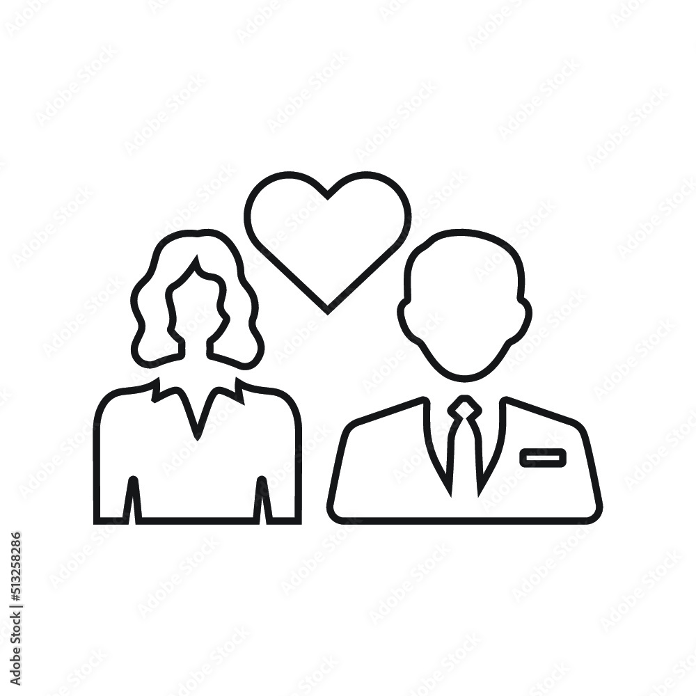 Marriage, love, family, couple outline icon. Line art vector.