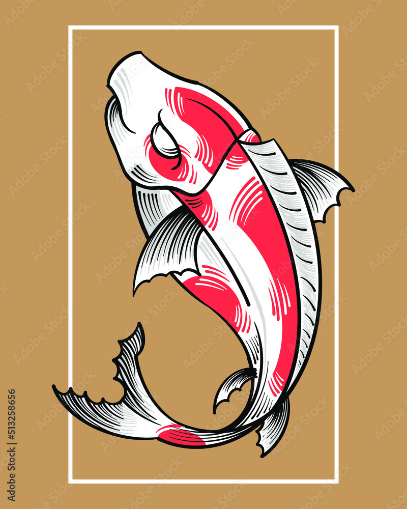 Koi Fish with Lotus Flower and Finger Wave Japanese Style TShirt