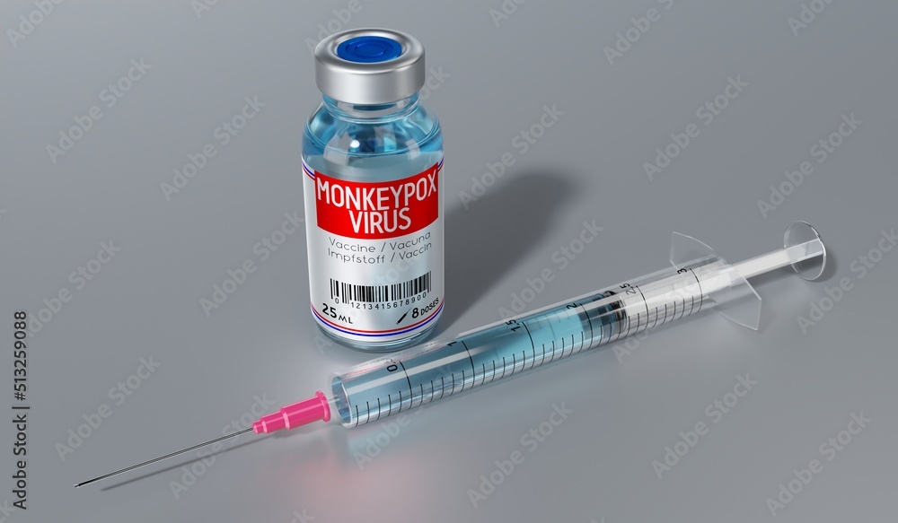 Monkeypox vaccine and syringe - 3D illustration Monkeypox vaccine and syringe - 3D illustration