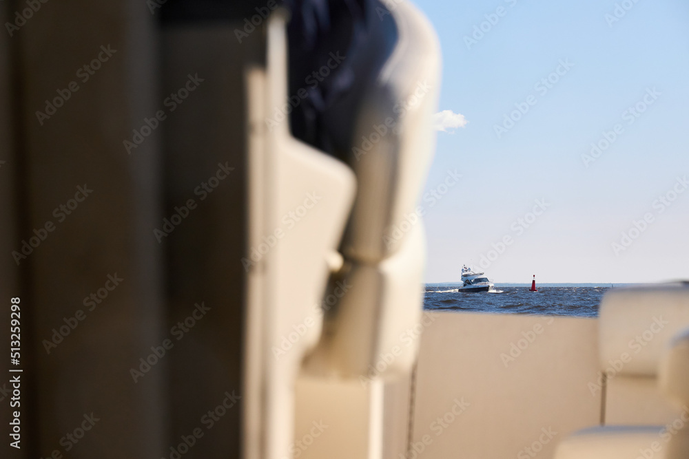 View of the yacht floating on the water View of the yacht floating on the water