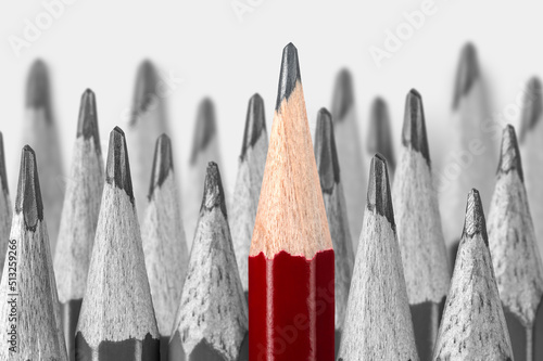 Standing out from Crowd. Different pencil standout from others showing concept of unique business thinking different from the crowd and special one with leadership skill.