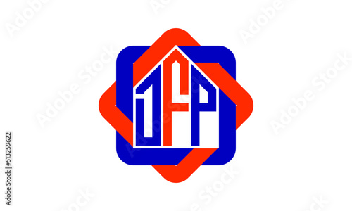 DFP three letter real estate logo with home icon logo design vector template | construction logo | housing logo | engineering logo | initial letter logo | minimalist logo | property logo |