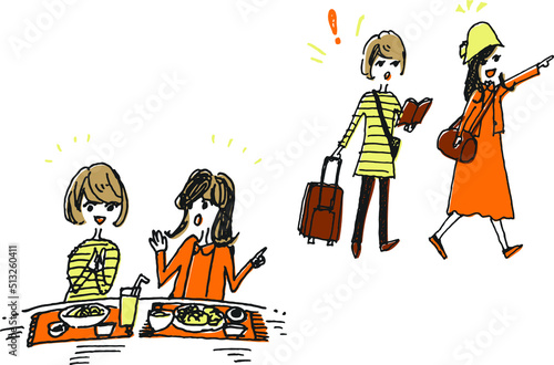 女性二人で少し遠出しておいしいランチ　カラーバージョン