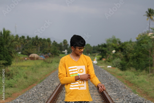 a person on railtrack photo