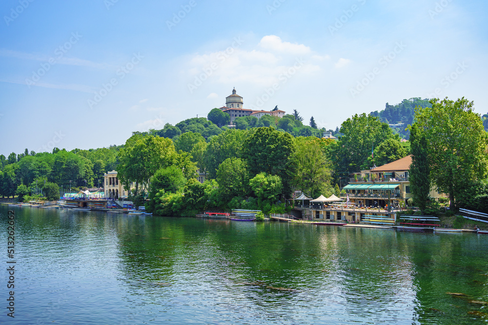 Scenic view of Po river with lush vegetation in the Springtime Turin city Italy Scenic view of Po river with lush vegetation in the Springtime Turin city Italy