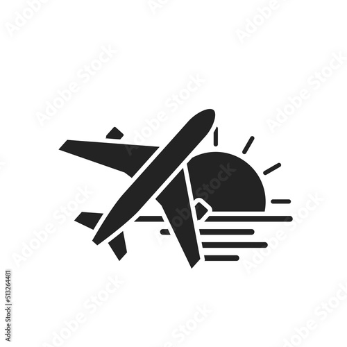 summer travel icon. plane and sunset. sea vacation symbol. vector image for tourism design