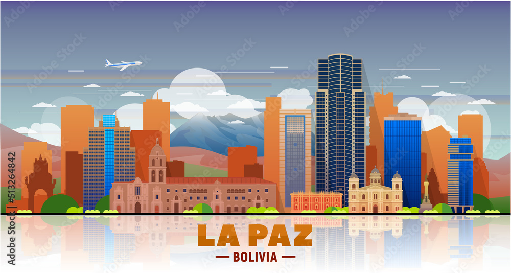 La Paz ( Bolivia ) city skyline at sky background.