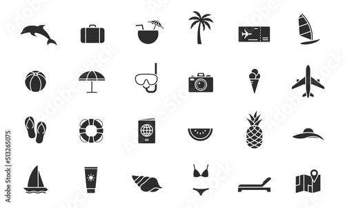 summer vacation icon set. beach and travel symbols. vector images for tourism design