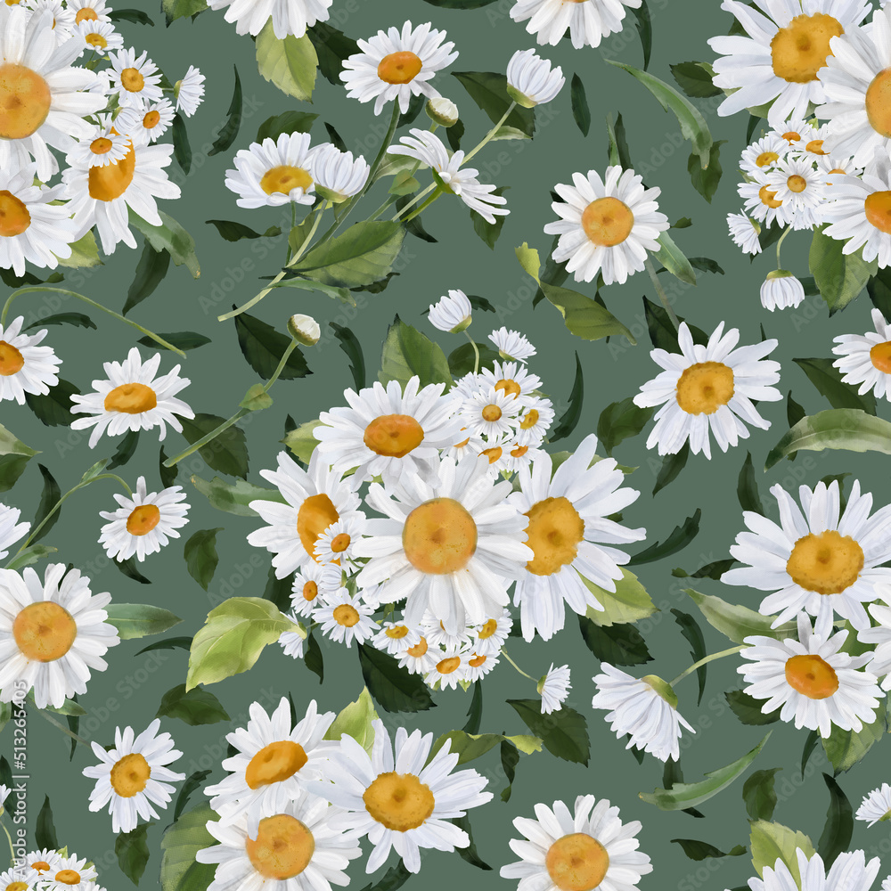 Seamless border with watercolor daisies. Hand drawn botanical drawing ...
