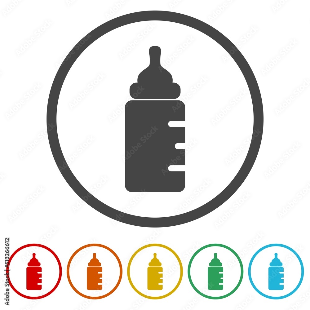 Baby bottle icons in color circle buttons Baby bottle icons in color circle buttons