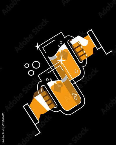 Mugs with beer in their hands.Vector illustration.