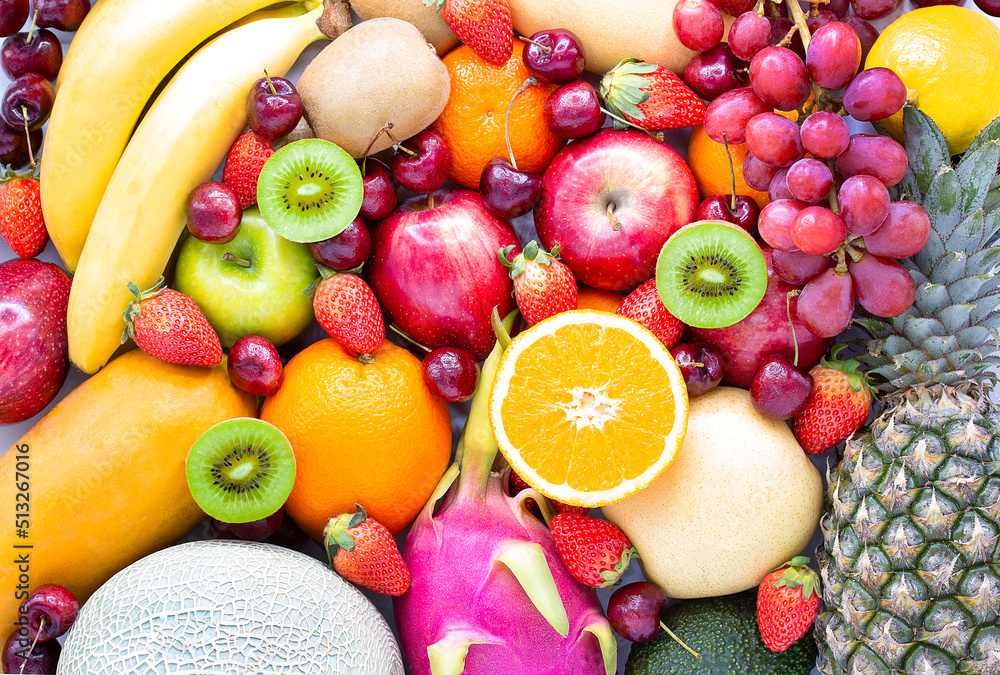 Fresh fruits.Assorted fruits colorful,clean eating,Fruit background,fruit for good health.