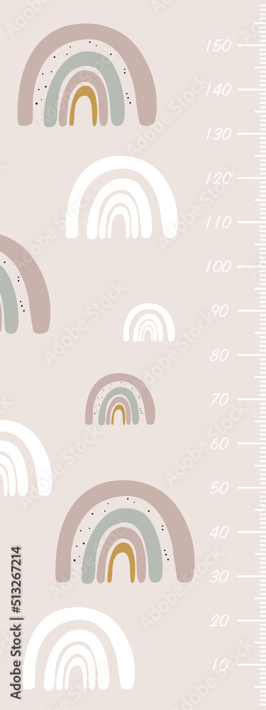 Child growth chart with hand drawn rainbows in doodle style. Cute vector illustration. Children's meter wall. Height meter for children's room, wallpaper. Child growth chart with hand drawn rainbows in doodle style. Cute vector illustration. Children's meter wall. Height meter for children's room, wallpaper.